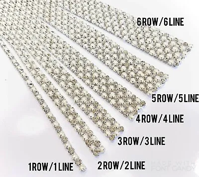 1 Yard STRIP 5mm Diamond Rhinestone Ivory Pearl Wedding Cake Trim Ribbon Decor • $9.89