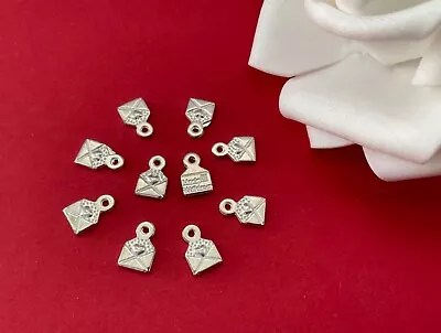 10 X Bright Silver  Made With Love Envelope Charms 6 X 10 Mm - Jewellery Making • £2.25