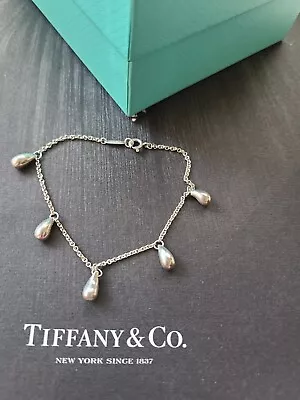 Tiffany & Co Elsa Peretti 925 Sterling Silver Five Teardrops Bracelet Sz 7.25 • $175