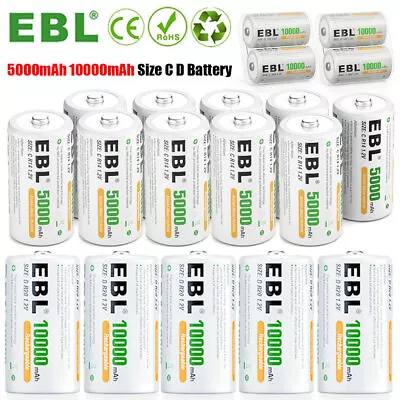 EBL C D Cell Size NIMH Rechargeable Batteries 5000/10000mAh 1.2V + Case Box Lot • $13.99