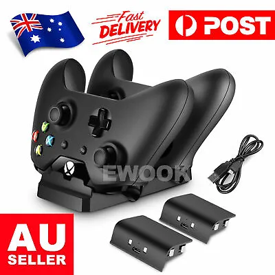 2 USB Rechargeable Battery + Dual Controller Charger Dock For Microsoft XBOX ONE • $17.95