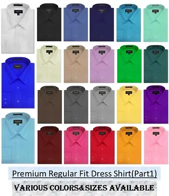 MENS Solid Long Sleeve Premium Regular Fit Dress Shirt 26 Colors Part 1  • $17.99
