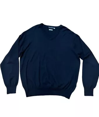 Bullock & Jones Mens V-Neck Sweater Size XL Cotton Cashmere Blend Black Preppy • $39