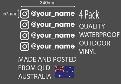 INSTAGRAM CUSTOM STICKERS X 4 HIGH QUALITY VINYL CAR VAN BUSINESS 340mmx57mm Ea • $9.95