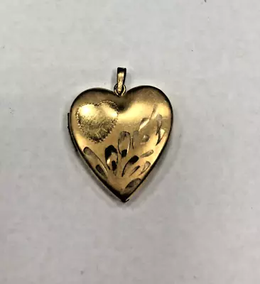 Vintage Heart Shaped 1/20 14k Gold Filled Heart Engraved Photo Locket Pendant • $49.99