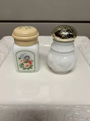 Avon Powder Jar Vintage Milk Glass Vanity Floral Retro & Bird Of Paradise Set 2 • $12