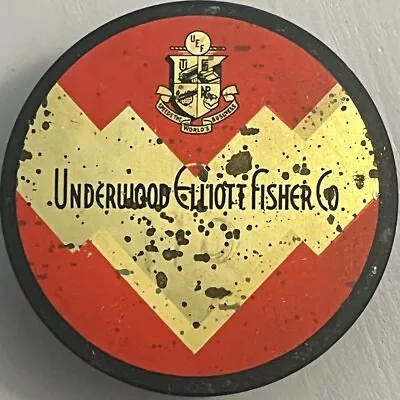 Vintage Typewriter Ribbon Tin Underwood Elliott Fisher Brand Red Round • $4.99