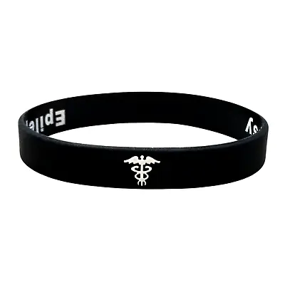Epilepsy Hidden Message Medical Alert Wristband Epileptic ID Band Black 202mm • £6.99
