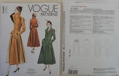 Vogue Pattern - V1669 - Misses' Outerwear Lined Coat Retro 1949 • $14.99