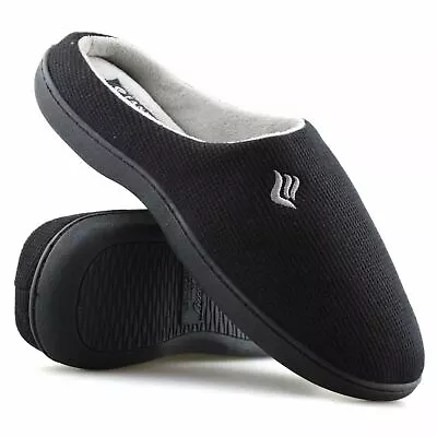 Mens Memory Foam Warm Fleece Lined Cotton Slippers Slip On Clog Mules Shoes Size • £11.98