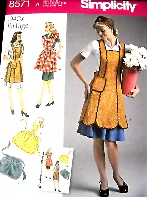 1940's Vintage Style Aprons Misses Size S-L Simplicity 8571 Sewing Pattern * • $11.34