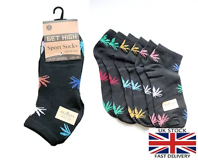 Mens Socks Cannabis Leaf Black Socks 6-11 • £2.92