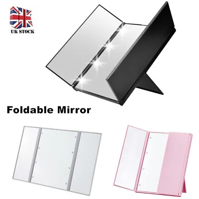 Tri Fold Cosmetic Mirror With 8 LED Light Up For Makeup Vanity Dressing Table UK • £6.99