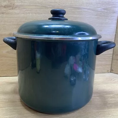 Vintage Green Megaware Cookware Enamel Stove Stock Pot W Lid - 9 Qt Spain • $24.99