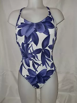 Gorgeous Blue Floral MARKS AND SPENCER Swimming Bathing Costume Suit Size 12 (TV • £7.99