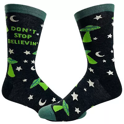 Youth Don't Stop Believin' Socks Funny UFO Space Alien Sci Fi Footwear • £11.87