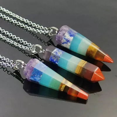 7 Chakra Healing Crystals Necklace Pendant Reiki Energy Pendulum Women Jewelry • $3.69