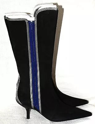 New Fornarina Suede Pointed Boots With Blue And Silver Accents • $39.99