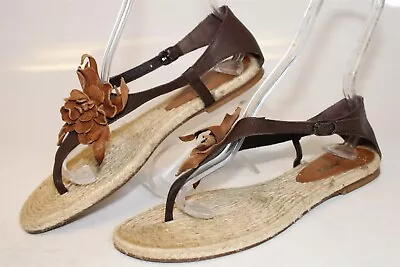 NARA Womens Size 8.5 Leather Buckle Thongs Flat Espadrilles Italy Made Shoes • $25