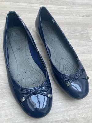 £12 • Buy M&S Footglove Ladies Size 8 Dark Blue Patent Leather Ladies Flat Shoes