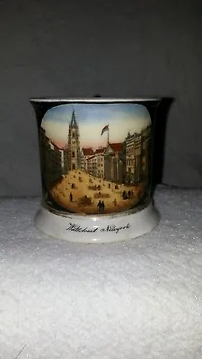 German Porcelain Mug Hand Painted Wall Street 1850 Trinity Church New York • $1495