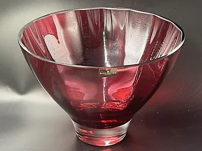 Large Vintage Dartington Ruby Ribbed Glass Bowl 23.5cm 9  Ideal For Ruby Wedding • £30