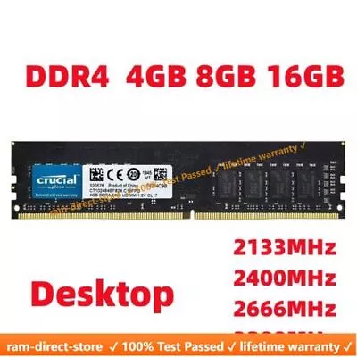 Crucial DDR4 RAM 4GB 8GB 16GB 2133 2400 2666Mhz 3200MHz DIMM Memory Desktop RAM • $27.10