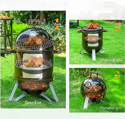 18  Charcoal Smoker BBQ Grill 3IN1 Outdoor Vertical Smoke Portable Meat Cooker • $145.99