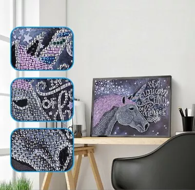 $14.95 • Buy AU Seller 5D Unicorn In A Field Of Horses Crystal Diamond Painting Partial Kit 