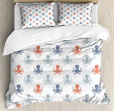 Octopus Duvet Cover Set With Pillow Shams Nautical Silhouettes Print • £86.77