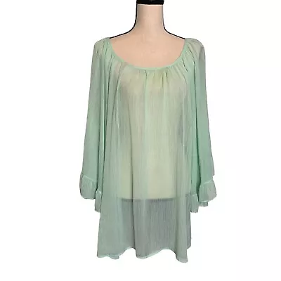 Yahada Blouse Womens Large Pullover Top Crinkle Gauze Sheer Ruffle Bell Sleeve • $24.92