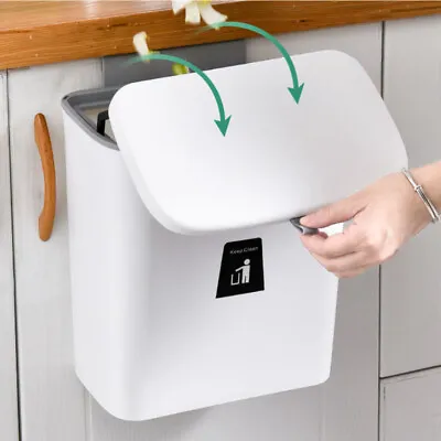 9L W/ Lid Wall Mounted Waste Bin Kitchen Cabinet Door Cupboard Hanging Trash Can • £9.95