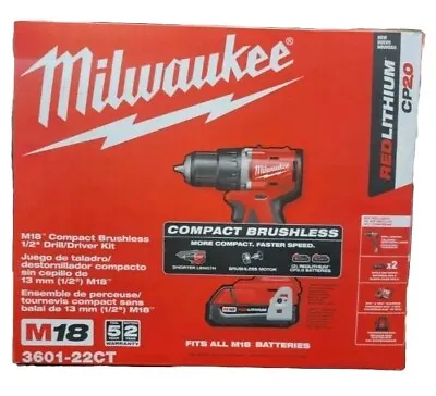 NEW! Milwaukee Tool 3601-22Ct M18 Compact Brushless 1/2 In. Drill/Driver Kit  • $115