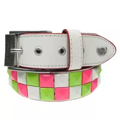 Men's Women's White Pink/White Checker Leather Lined Belt BL009C • £15.99