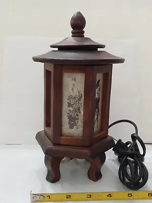 $145 • Buy Vintage Wooden Pagoda Lamp Accent Table 9.5  Oriental Lantern Korea