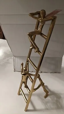 Modernist  Metal Sculpture  Figural Workers Men Climbing Ladder  Gold India NWT • $45.99