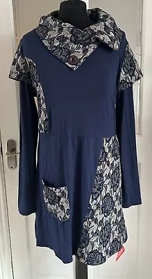 Joe Browns Navy Blue Winter Tunic Dress Embroidered Tapestry Layered Size 14 • £22.99