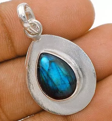 Natural Blue Fire Labradorite -Madagascar 925 Sterling Silver Pendant ED29-5 • $31.99