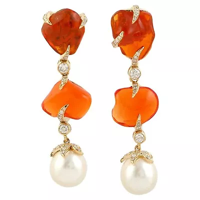 15tcw Mexican Fire Opal Dangle Drop Earrings 925 SS Luxury Jewelry For Women • $401.35