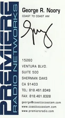 Legendary Ufo Investigative Reporter George Noory Signed Business Card Rare • $15