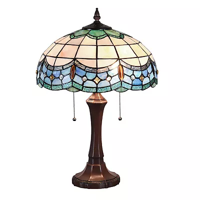 Lamp Tiffany Victorian Style Table Stained Glass Vintage Shade Light Desk Blue • $169