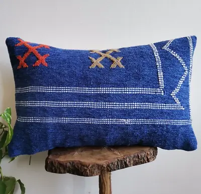 Moroccan Handmade Kilim Pillow Blue Cushion Cover Throw Pillow Case Sofa Boho • $61