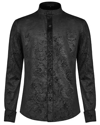 Punk Rave Mens Gothic Shirt Top Black Velvet Paisley Victorian Steampunk Vampire • £64.99