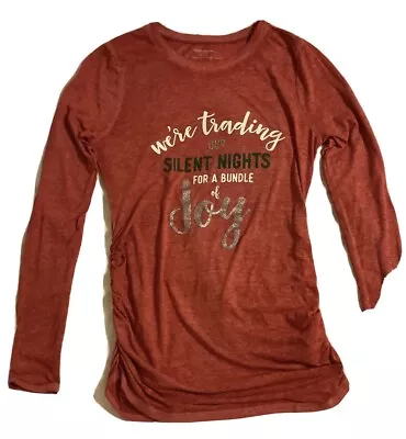 Maternity Shirt Silent Night Christmas Red Motherhood Womens Small ~Announcement • $17.97