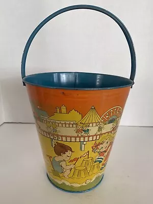 Vintage T. Cohn Tin Litho Sand Pail Graphics Of Children Playing On The Beach • $119.95