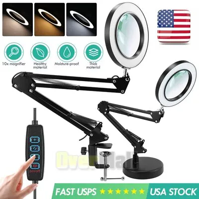 10X Magnifying Glass Desk Light Magnifier LED Lamp Reading Lamp With Base& Clamp • $9.99