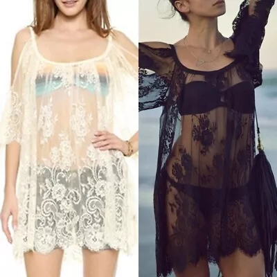 Sexy And Seductive Black Lace Bikini Cover Up Tunic Dress For Ladies' Swimwear • £12.04