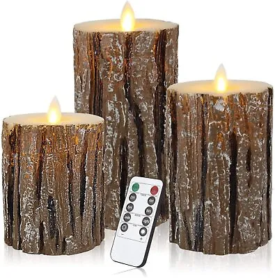 $36.99 • Buy Bark Effect Flameless Candles Battery Operated Pillar Real Wax Flickering LED