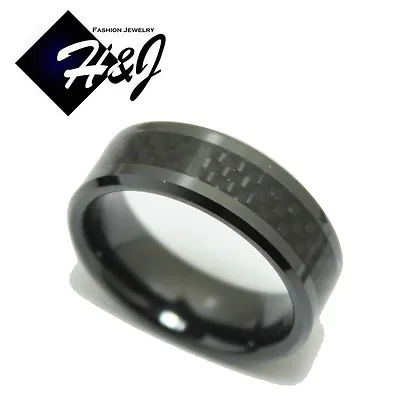 MEN's Ceramic 8mm Black Plated Carbon Fiber Stripe Band Ring Size 8-13*CR1 • $19.99