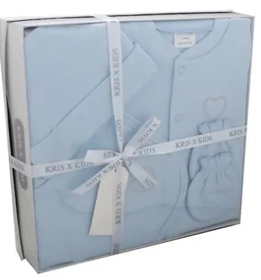 4 PIECE LUXURY BOXED BABY BOY BLUE NEWBORN GIFT SET  By Kris X Kids 0 - 3 Months • £13.99